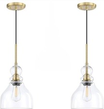 2 Pack Kitchen Island Pendant Ceiling Light 6.5" Clear Glass Brushed Bronze