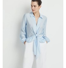 Ellen Tracy Blue Solid Collared Long Sleeve T...