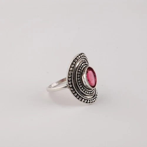 Red Garnet Gemstone 925 Stamped Silver Vintage Jewelry Ring Birthday For Mother