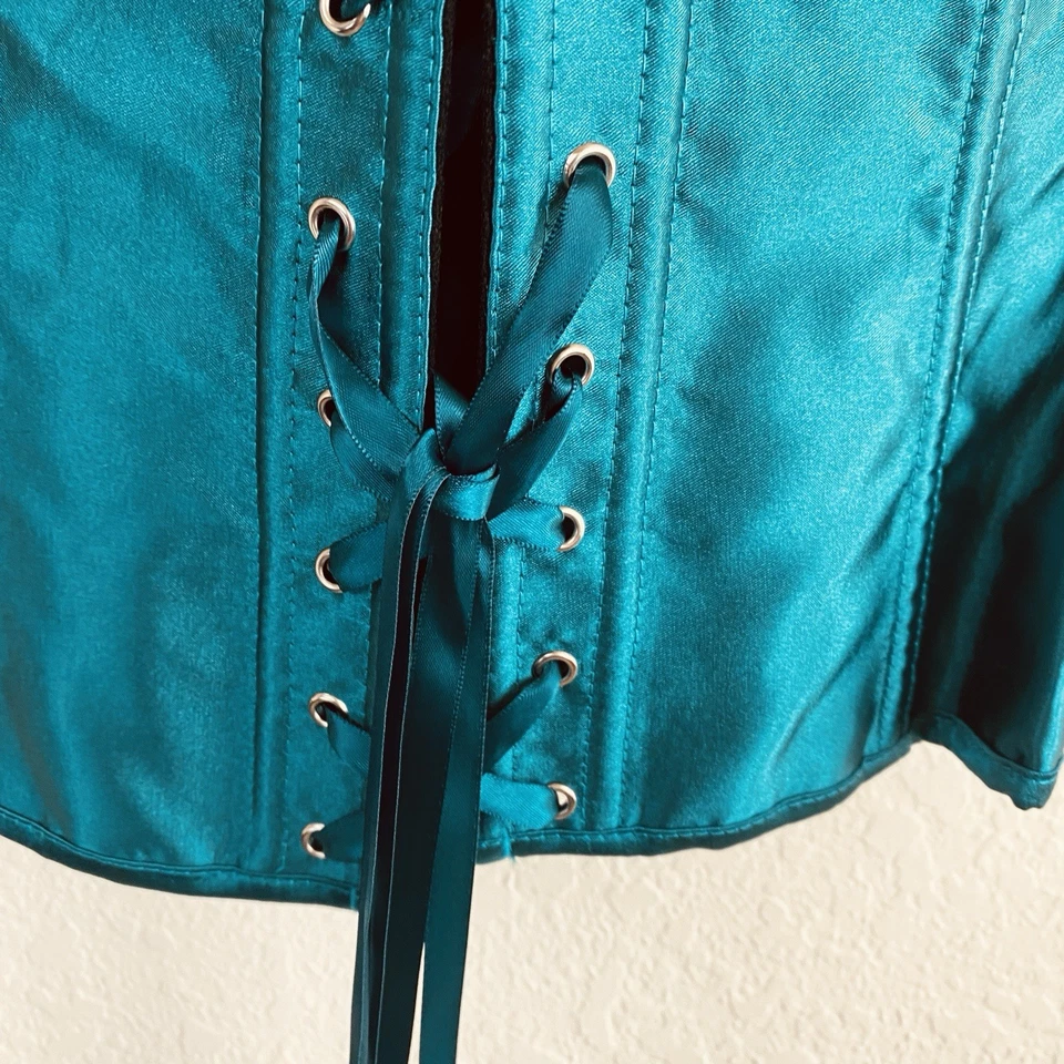 Women’s XL Corset Top coquette Teal Whimsigoth Fairy Bustier Satin Lace Up - Image 4 of 4