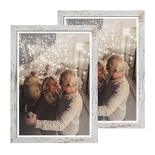 12x18 Picture Frame Wood Pattern Distressed White Poster Frame Set of 2, Wall...