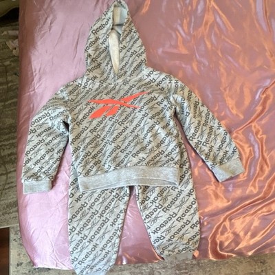 Reebok Boys Gray Logo Print Hoodie & Pants Set, Pullover Crew Neck, 2 Piece