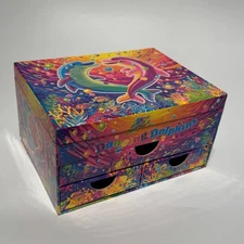 Vintage Lisa Frank Dancing Dolphins Jewelry Stationary Keepsake Box w/Mirror