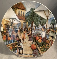 Effetti D'Arte Salad Plate "MARKET"  Scene ~Made In Italy 8"