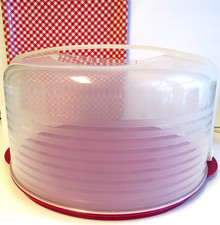 Tupperware Large Round Cake Take Red Cake Carrier See Thru Dome