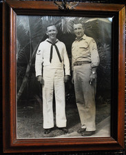 Original 1942 NAVY OFFICERS BW PHOTO PORTRAIT WW2 US NAVY INSIGNIA FRAME 11.5"