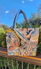 Reusable Market Grocery Tote Bag Shopper Canvas Paisley Print
