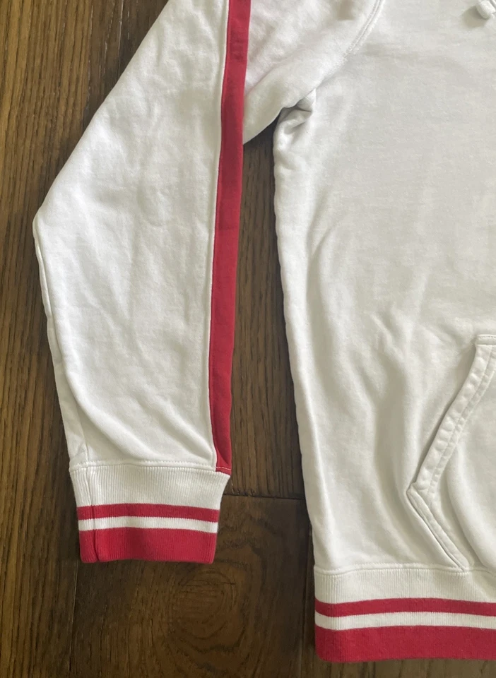 Roots Canada Pullover Hoodie Men's Size Large White Red Stripe Beaver Sweatshirt - Image 4 of 4