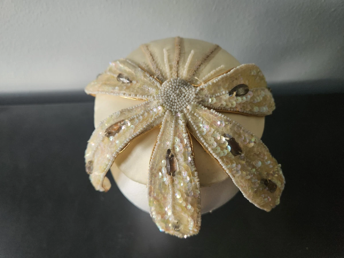 Vintage White Dress hat adorned with Silver & Gold Sequins Cowboy Hat With Rhinestone Fringe,black Cowboy Hat, White  main image 2