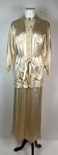 Vintage 40s 50s Satin Silk Two PC Loungewear Belted Blouse Pant Set Monogram S/M
