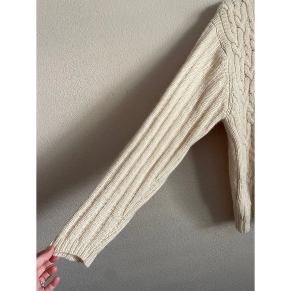 Suéter Grueso De Colección Y2K Años 90 MERONA Crema Tejido con Cable Lana de Cordero Angora XL Pescador Foto 4 de 4