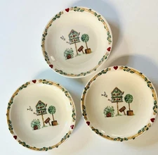 THOMSON POTTERY BIRDHOUSE - HEARTS & VINES 6 1/4” DESSERT/BREAD PLATES Set Of 3