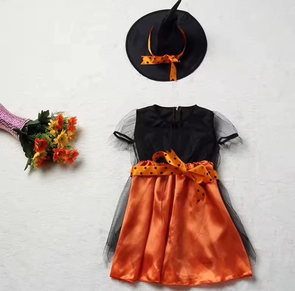 Baby Witch Halloween Costume | W/ Dress + Hat + Broom | Kids Size : 90cm - Image 3 of 4