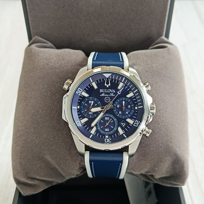 #ad #ad Bulova Marine Star Blue Dial Silicone Leather Men Chronograph 96B287 Watch 43mm $203.00
