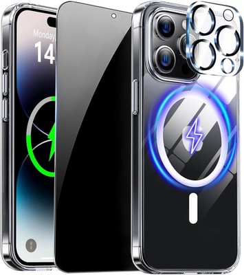 Magnetic for iPhone 14 Pro Max Case Clear with Privacy Screen Protector and Full