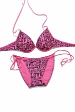 RARE '10 VTG Victoria's Secret PINK Black Rhinestones Bikini Set Pushup T/B M/S