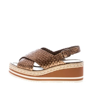 PONS QUINTANA women shoes Hand-woven bronze leather wedge sandal 6 cm