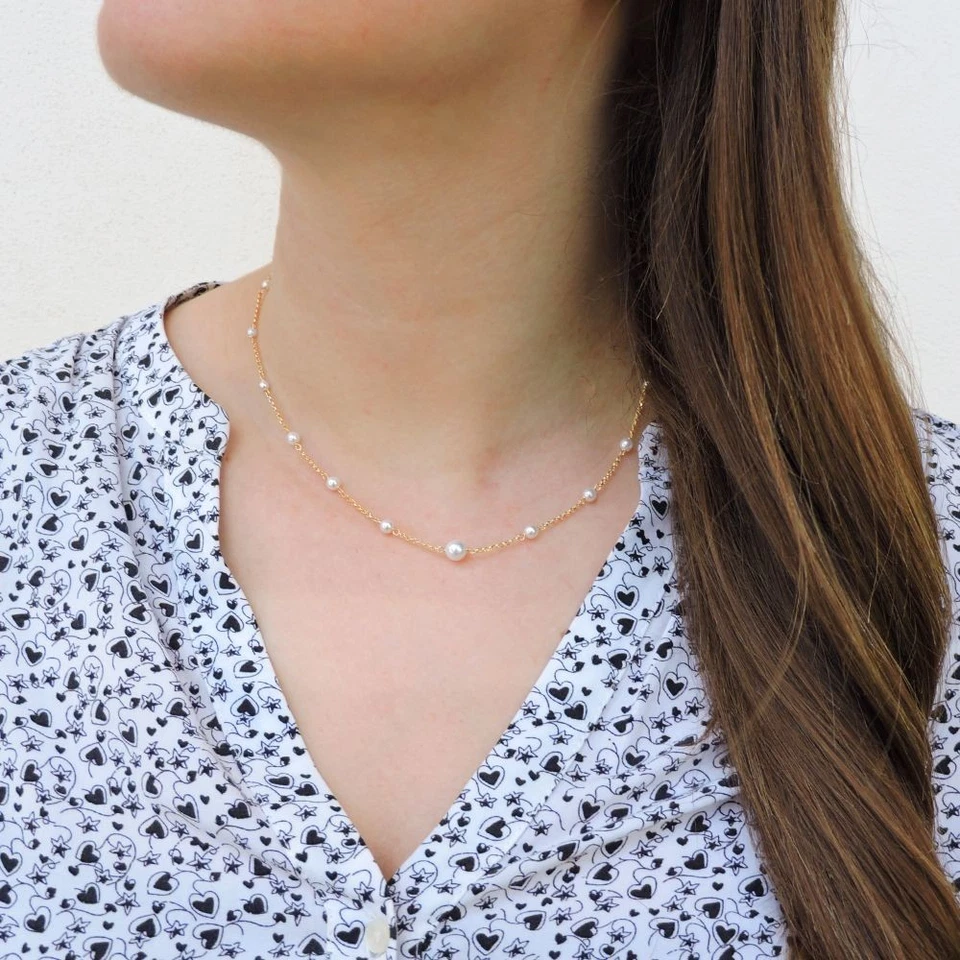 Collana con Perle in Argento 925 Placcato Oro Giallo - Immagine 2 di 4