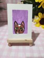 H Mx Tiny Critic Cat Cartoon Miniature Drawing Original Signed ACEO 2026