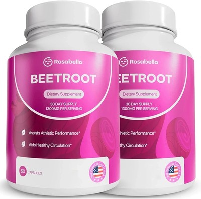 1-3X Rosabella Organic Beet Root Capsules 1300mg  Circulation & Vitality Support