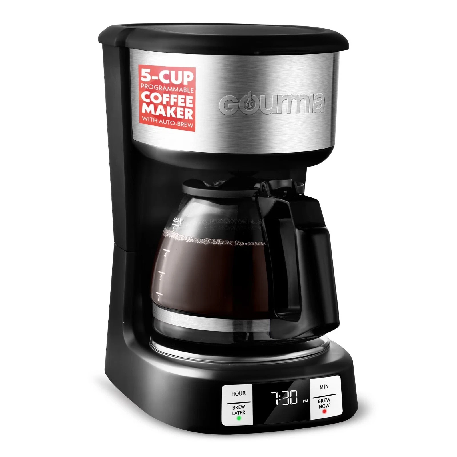 Gourmia Coffee Maker 5 Cup Programmable Brew Later Drip Coffee Machine, Black