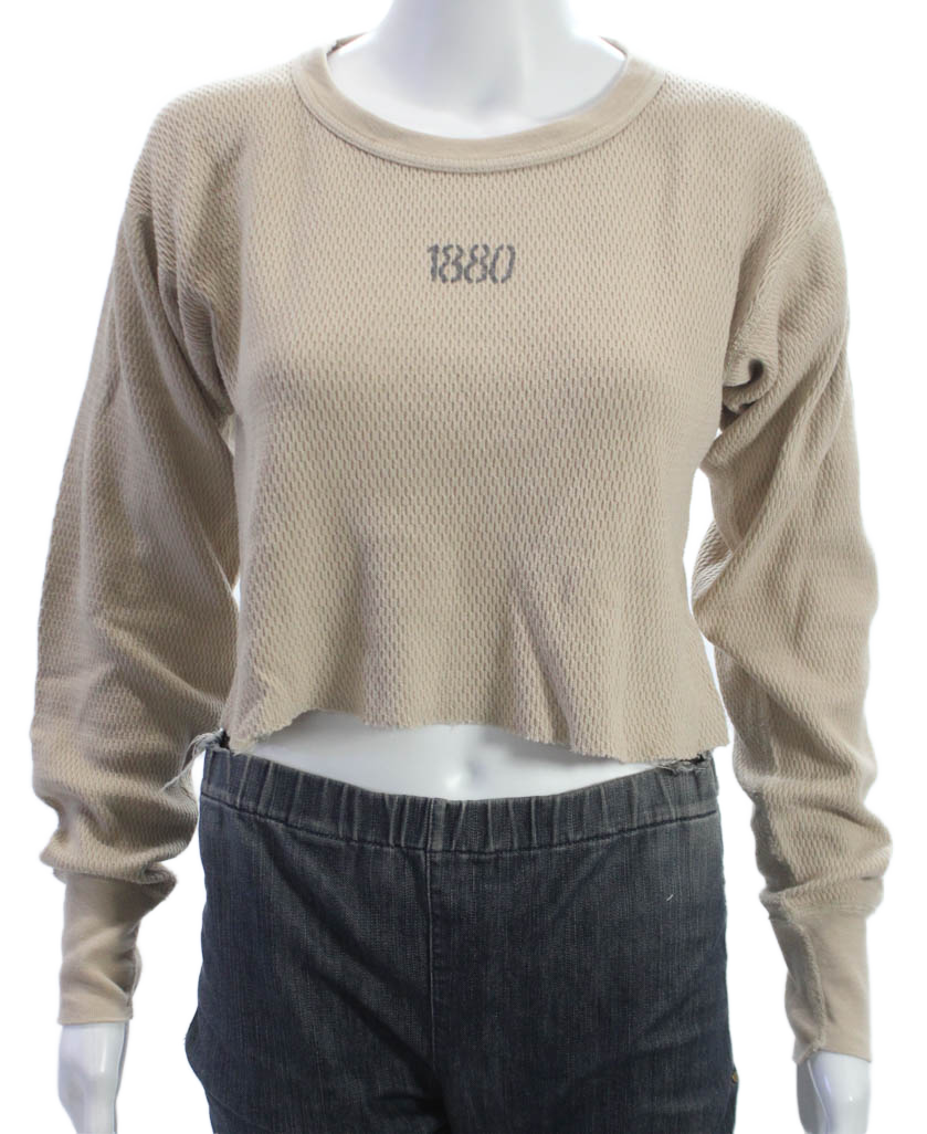 Riley Womens Cropped T-Shirt Beige Cotton Long Sleeve Size S