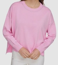 Dkny Women's Pink Studded Long Sleeve Pullover Sweater Size S