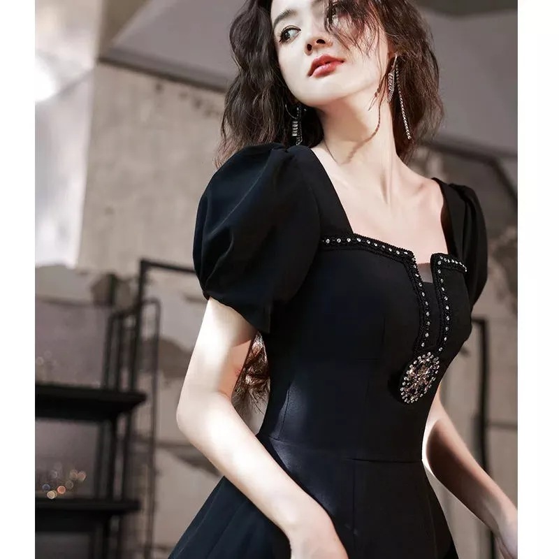 Korean Women Sweet Short Sleeve Temperament High Waist Slim Fit Dress