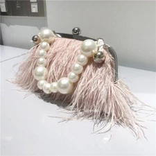 Handle Bag Female Wallet Shoulder Bag Feathers Pearl Chains Crossbody
