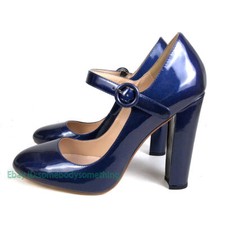 4-19 Women's Shoes Round Toe High Heels Pumps Block Heel Ankle Strap Patent
