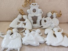 6 Vtg Haviland France Limoges White Porcelain Christmas Ornaments 1970s-80s Noel