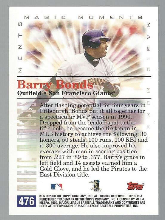 【MLB】FREER 90 バリーボンズ BARRY BONDS Barry Bonds 2000 Topps MM 1990 MVP Card# 476d | eBay
