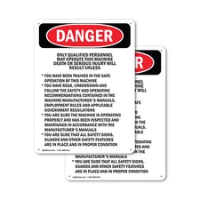(2 Pack) Qualified Personnel Operate This Machine OSHA Danger Sign Decal Metal