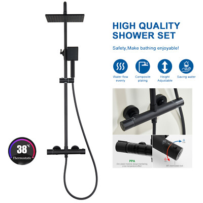 Duschsystem mit Thermostat Duscharmatur Handbrause Regendusche Duschset Schwarz