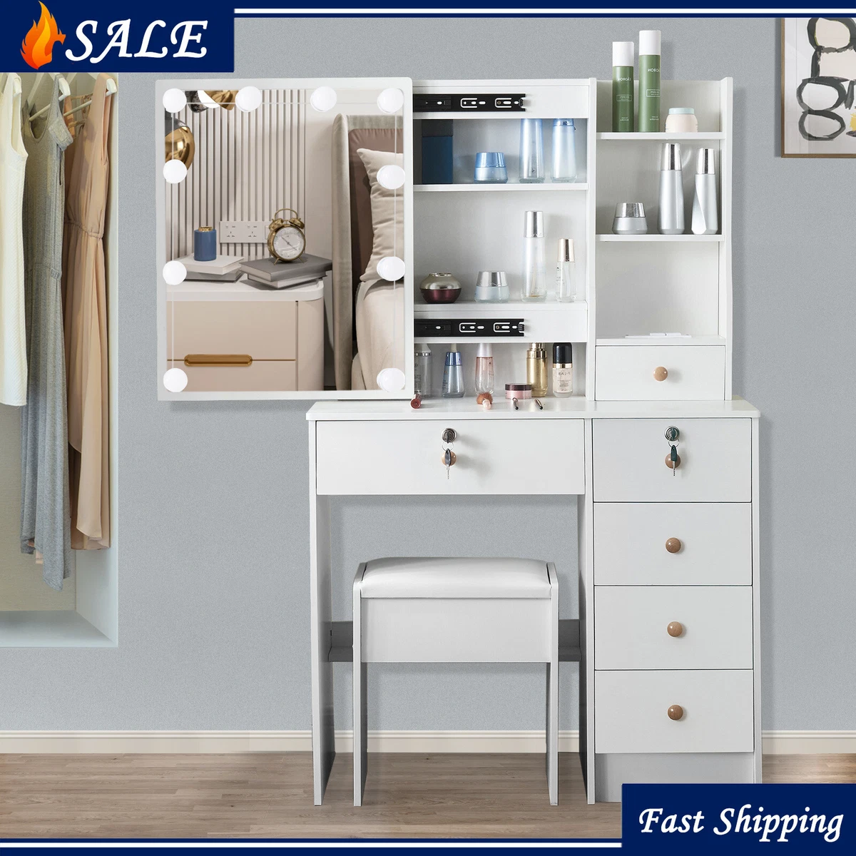 White dresser on sale and desk set