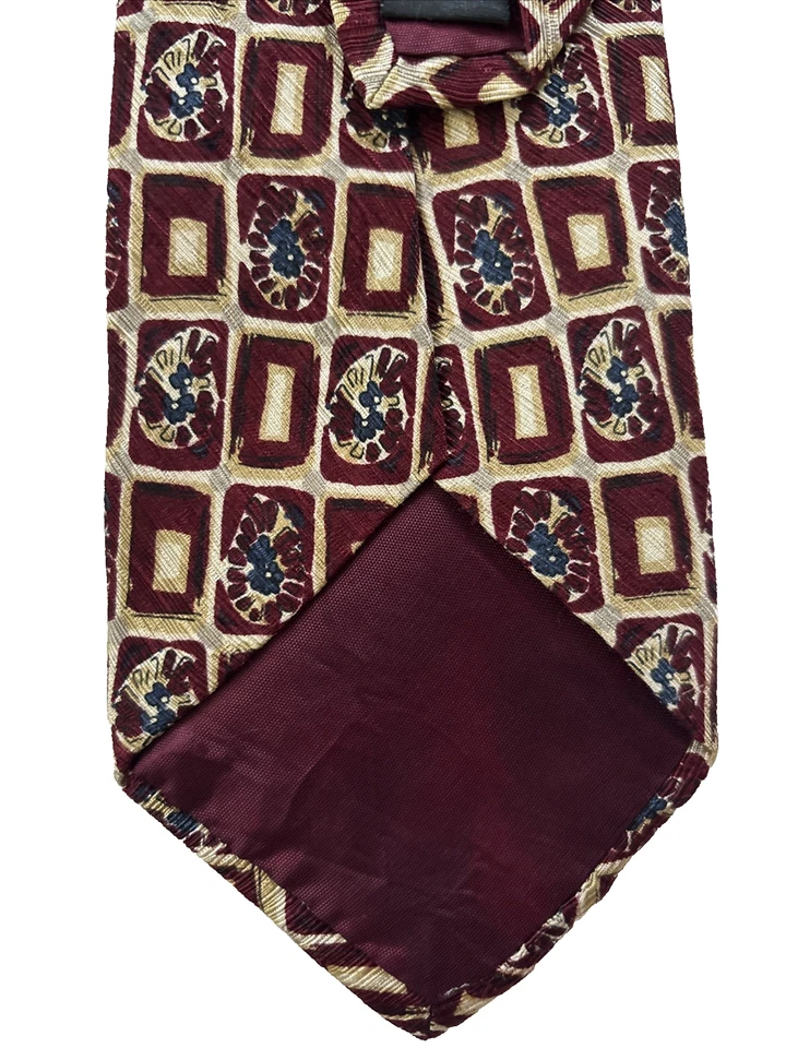 Natura Italian 100% Silk Men's Tie Rectangles on Burgundy 57x4" - Image 4 of 4