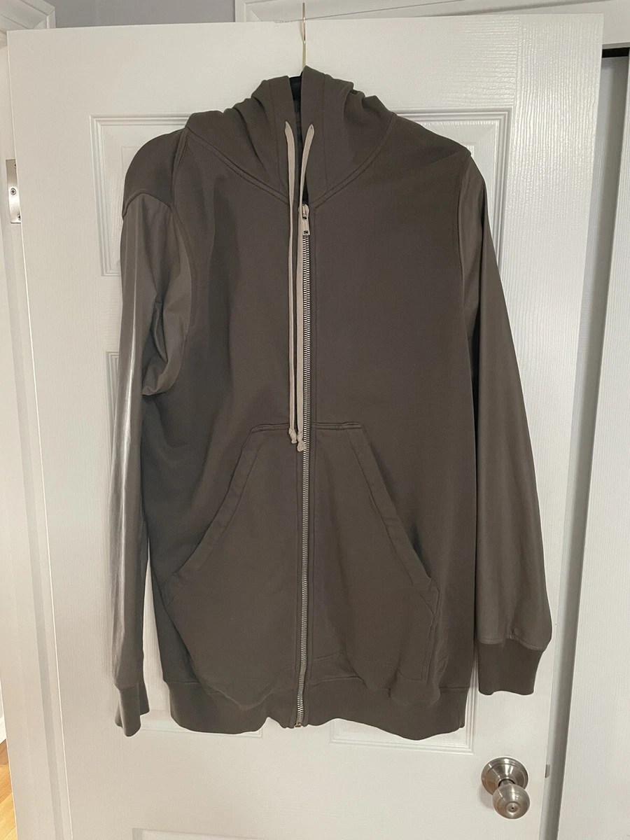 RICK OWENS JASON HOODIE SWEATSHIRT WITH LEATHER SLEEVES DARK DUST