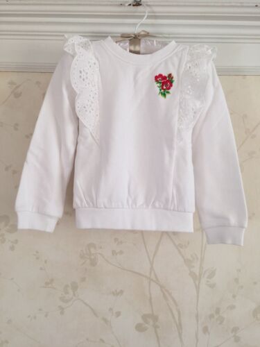 NWT Janie And Jack Eyelet Trim Embroidered Sweatshirt 4 White - Picture 1 of 4