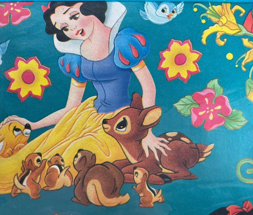 Envoltura de regalo vintage de Walt Disney Blancanieves Bambi Birds 2 hojas verde azulado 20"x24" nueva Foto 2 de 4