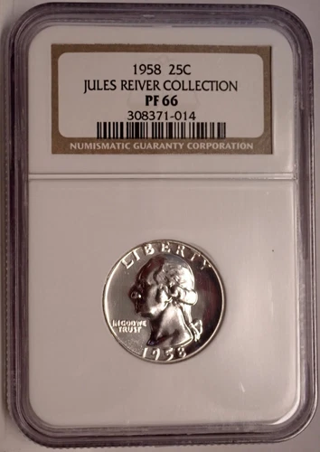 1958 Washington Quarter NGC PF 66 From the Famous Jules Reiver Collection