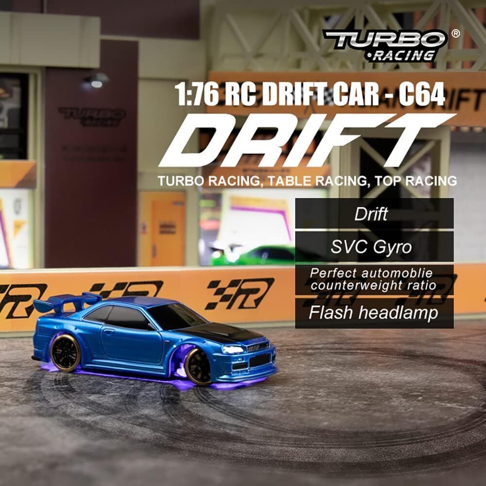 Turbo Racing 1/76 Scale Drift RC Car Mini Remote Control Car W/ Gyro XMAS  Gift