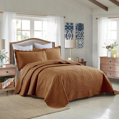 3PCS Cotton Oversized Bedspread Coverlet Set Embroidery Farmhouse Bedding Set TF - Picture 24 of 53