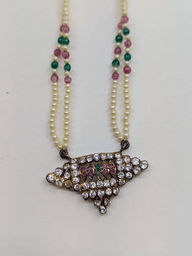 Vintage Seed Pearl and Quartz Bead Necklace and Crystal Rhinestone Earring Set - Picture 4 of 13