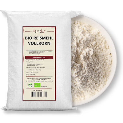 (4,80 EUR/kg) 25kg BIO Reismehl Vollkorn ohne Zusätze, Reis Mehl Vorratspack