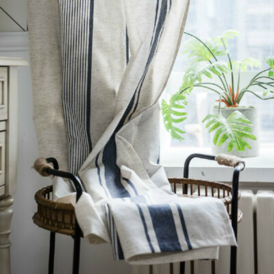 Striped Semi Blackout Window Curtain Bedroom Drape Rod Pocket Decoration Retro