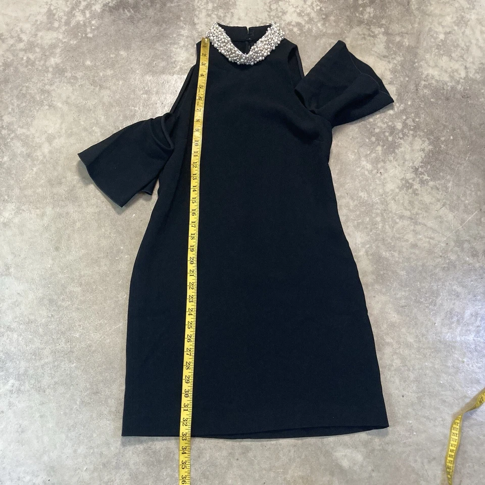 Rachel Zoe Dress Womens 0 Black Bixley Pearl Collar Crepe Mini Cold Shoudler - Image 4 of 4
