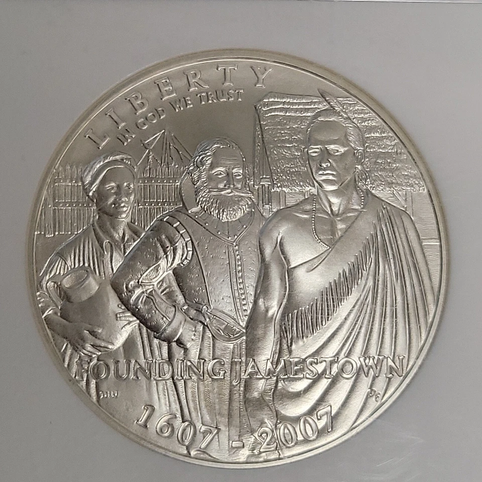 2007 P Jamestown 400th Anniversary Commemorative Unc. Silver Dollar - NGC MS70 . - Image 3 of 4