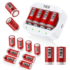 Lot EBL 16340 RCR123A 3.7V Li-ion Rechargable Battery / 4 Slots Smart Charger US