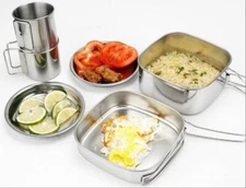 Stainless steel outdoor 6 pcs set camping pot picnic tableware portable cookware