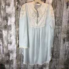 nightgown vintage blue thin material lace trim Large